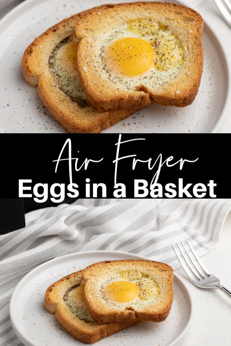 Air Fryer Egg in a Basket Quick Air Fryer Breakfast, Air Fryer Eggs, Egg In A Basket, Air Fryer Recipes Eggs, Airfryer Breakfast, Air Fryer Breakfast, Air Fryer Recipes Breakfast, New Air Fryer Recipes, Happy Habits