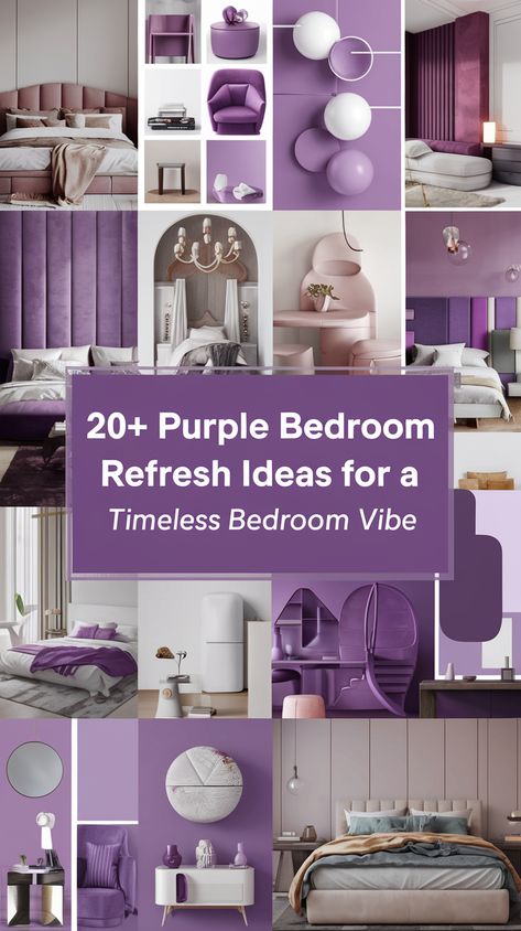 Want to make your bedroom feel more open? These 20+ purple bedroom refresh ideas will show you how to use color and design to create a spacious feel. Save this pin for space-boosting ideas. Purple Layered Bed, Purple Bed Set Ideas, Luxury Bedroom Master Purple, Shades Of Purple Bedroom, Turquoise And Purple Bedroom, Purple Accent Wall, Purple Bedroom Decor, Timeless Bedroom, Purple Crafts