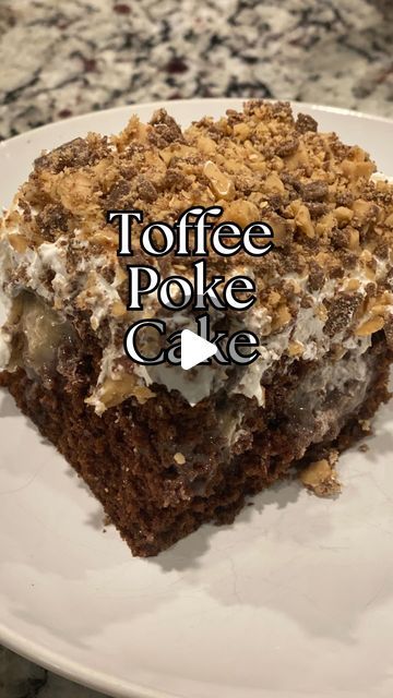 Stephenie on Instagram: "This Toffee Poke Cake is a rich and indulgent dessert that my family loves to request for their birthdays! It’s made with a boxed chocolate cake, sweetened condensed milk, caramel sauce, and topped with Cool Whip and toffee bits. The perfect treat for any celebration!

Ingredients:

	•	1 box chocolate cake mix (+ ingredients called for on the package)
	•	1 (14 oz) can sweetened condensed milk
	•	1 (14 oz) jar caramel sauce (homemade or store-bought)
	•	1 (8 oz) container Cool Whip
	•	1 cup toffee bits

Instructions:

	1.	Bake the Cake:
Prepare the chocolate cake mix according to the package directions in a 9x13-inch pan. Let the cake cool completely.
	2.	Poke the Cake:
Using a chopstick or the handle of a round spoon, poke about 50 holes all over the cooled cake. Poke Cake With Sweetened Condensed Milk, Chocolate Poke Cake With Condensed Milk, Cake Sweetened Condensed Milk, Toffee Poke Cake, Poke Hole Cake, Condensed Milk Caramel Sauce, Sweetened Condensed Milk Caramel, Condensed Milk Caramel, Chocolate Box Cake