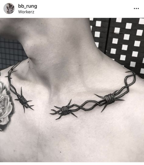 Inner Thigh Tattoos, Hals Tattoo Mann, Collar Tattoo, Collar Bone Tattoo For Men, Thorn Tattoo, Clavicle Tattoo, Barbed Wire Tattoos, All Seeing Eye Tattoo, Black And White Snake