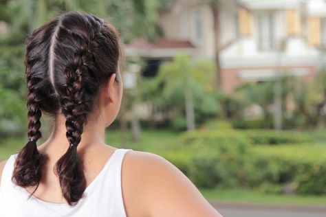 How to Make Two French Braids By Yourself | LEAFtv Braids By Yourself, Kepang Dua, Half Braided Hairstyles, French Braid Pigtails, Box Braids Pictures, French Braid Styles, Two French Braids, Dance Hair, Willow Park