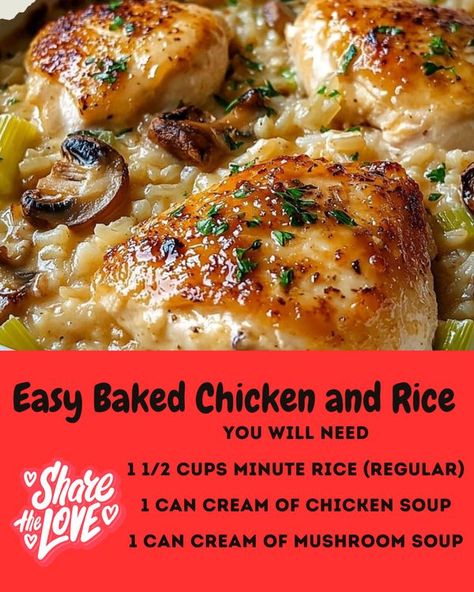 Baked Chicken Legs And Rice, One Pot Chicken And Rice Recipes, Chicken And Creamy Rice, Chicken With Rice Recipes, Easy Baked Chicken And Rice, Chicken And Rice Recipes, Baked Chicken And Rice, Easy Chicken And Rice, Minute Rice