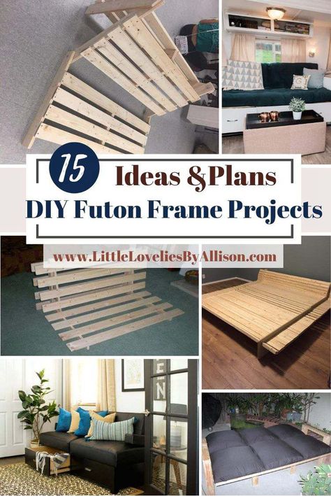 15 DIY Futon Frame Projects: Solid Wood Bed Frames Diy Futon Frame Plans, Futon Frame Diy, Futon Bed Diy, Diy Futon Frame, Futon Diy How To Make, Pallet Futon, Futon Diy, Wooden Futon, Wood Futon