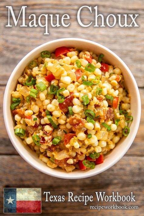 Corn Mock Shoe Recipe, Corn Mock Shoe, Corn Machu Recipe, Corn Maque Choux Cajun, Bell Pepper Side Dish, Maque Choux Recipe, Cajun Corn, Hatch Chiles, Delicious Sides