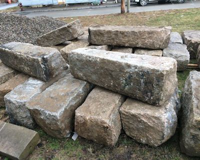 These antique stone blocks were used for seating around a fire pit #reclaimed #blocks #stone #salvaged #historic #rustic #antique #authentic #outdoor #landscape #landscaping Large Retaining Wall Blocks, Limestone Block, Stone Edging, Retaining Wall Blocks, Courtyard Ideas, Granite Blocks, Stone Quarry, Stone Landscaping, Stone Retaining Wall