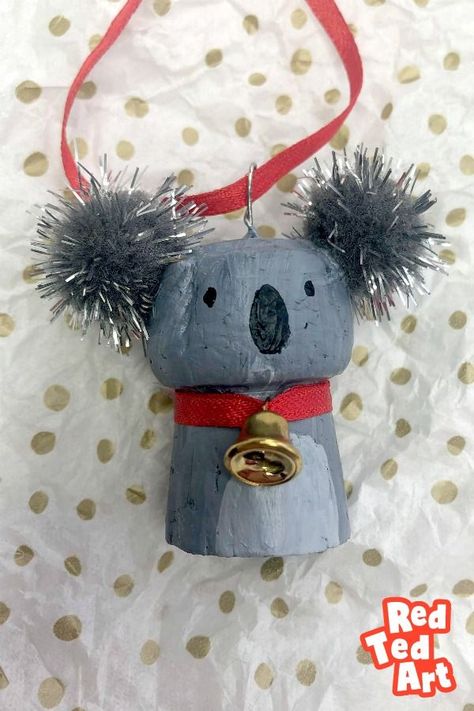 Cork Koala Ornament Champagne Cork Crafts, Wine Cork Crafts Christmas, Cork Crafts Christmas, Diy Cork, Wine Cork Diy Crafts, Cork Crafts Diy, Wine Cork Ornaments, Red Ted Art, Wine Cork Diy