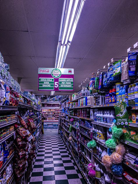 Corner Store Aesthetic Night, City Shots Photography, Liminal Supermarket, 80s Supermarket, Kleptomaniac Aesthetic, Bodega Aesthetic, Vice City Aesthetic, Supermarket Photography, Aesthetic Supermarket