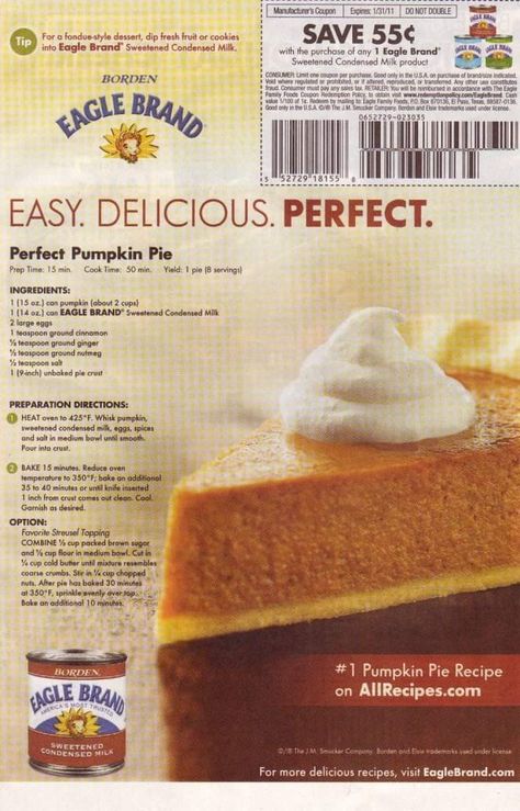 Pumpkin Pie Recipe Condensed Milk, Pumpkin Pie With Sweetened Condensed Milk, Pumpkin Pie Made With Condensed Milk, Eagle Brand Pumpkin Pie Recipe, Pumpkin Pie Condensed Milk, Eagle Brand Pumpkin Pie, Perfect Pumpkin Pie, Favorite Pie Recipes, Sweet Potato Pies Recipes