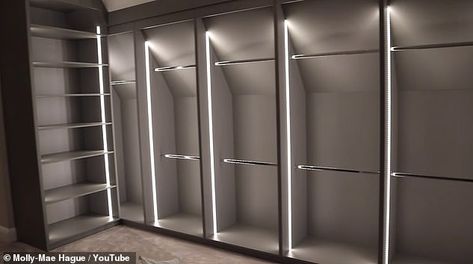 Walk In Wardrobe Lighting Ideas, Light Up Wardrobe, Bespoke Dressing Room, Walk In Wardrobe Lighting, Light In Wardrobe, Clothing Room Design, Dressing Room Ideas Small, Walk In Wardrobe Ideas Small, Wardrobe Lighting Ideas