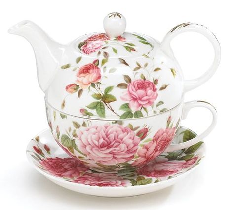 Amazon.com: Porcelain Rose Teapot and Teacup For One: Tea Services: Kitchen & Dining Pink Teapot, Rose Teapot, Tea For One, Pretty Plates, Porcelain Roses, Chocolate Tea, Teapots And Cups, Porcelain Teapot, Rose Tea