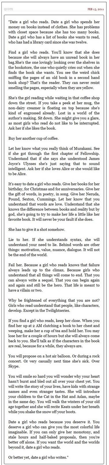 Read this and you'll know why girls that read are amazing. I would be one of those girls :) Books And Tea, The Perfect Guy, Book Fandoms, I Love Books, Book Of Life, Love Book, Book Nerd, Reading Writing, Beautiful Words