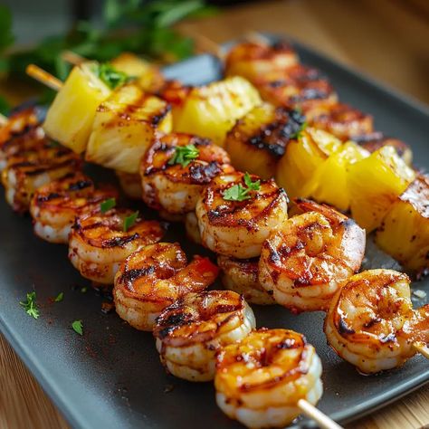 Grilled Jerk Shrimp, Shrimp And Pineapple Skewers, Bbq Shrimp Skewers, Skewers Recipes, Shrimp And Pineapple, Shrimp Kabob Recipes, Pineapple Skewers, Pineapple Shrimp, Jerk Shrimp