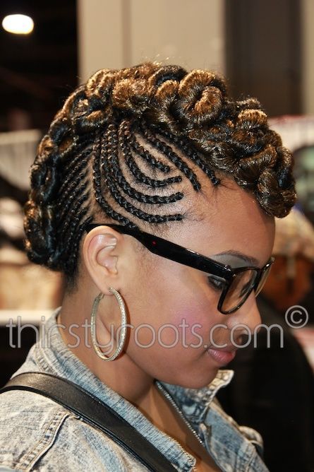 Braided Mohawk with Weave | Stylish Braided Mohawk Hairstyles Mowhak Braid Hairstyle For Women Black, Carrot Hairstyle, 3d Braids, Hairstyles Mohawk, Cornrow Hairstyle, Corn Row, Braided Mohawk Hairstyles, Braided Mohawk, Mohawk Styles