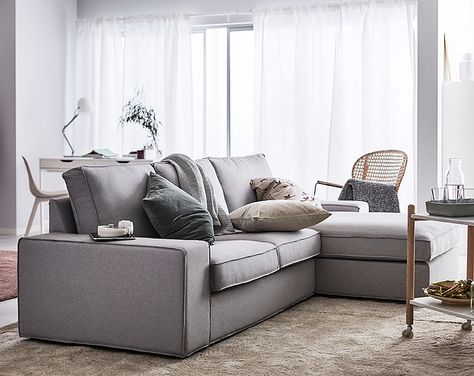 IKEA has a wide selection of sofas and one of them is KIVIK, a generous sofa series with armrests wide enough to sit on, seat cushions with memory foam that adapts to the contours of your body and chaise lounges big enough for two. Rooms To Go Furniture, Kivik Sofa, Ikea Kivik, Blue Couches, Plush Sofa, Living Room Scandinavian, Blue Cushions, Sofa Covers, Fabric Sofa