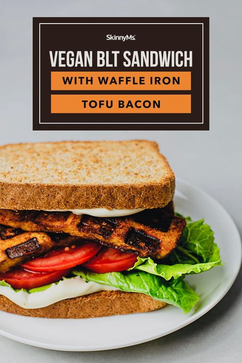 Vegan BLT Sandwich with Waffle Iron Tofu Bacon Waffle Iron Tofu, Tofu Waffle Iron, Tofu Waffles, Tofu Bacon, Vegan Blt, Vegan Blt Sandwich, Food Sandwiches, Meatless Mains, Sandwich Wraps Recipes