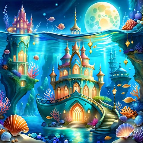 Underwater World Art, Mermaid World, Underwater Mermaid, Underwater Drawing, Underwater City, Human Drawing, World Cities, Underwater World, World Art