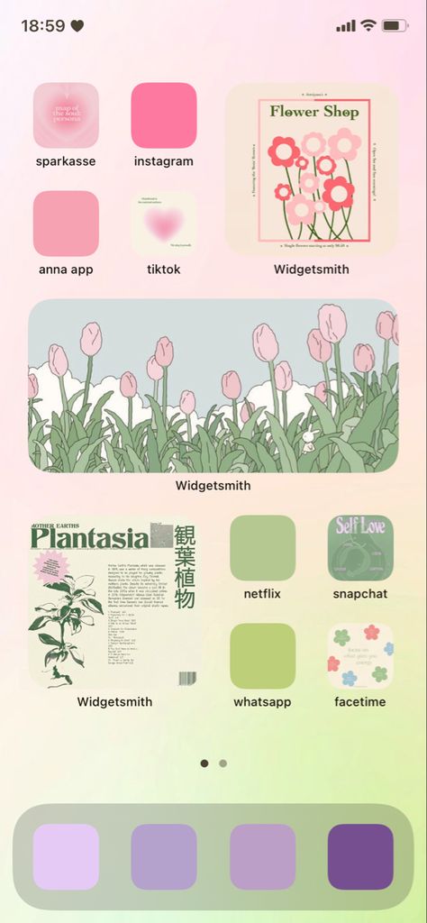 Flower Themed Homescreen, Flower Iphone Layout, Spring Widgetsmith Ideas, Ipad Asthetic Homescreen Ideas, Ios 16 Home Screen Ideas Flowers, Ios 16 Aesthetic Homescreen Pink, Pink Green Homescreen, Pink And Green Ios14 Homescreen, Spring Ios 16 Homescreen