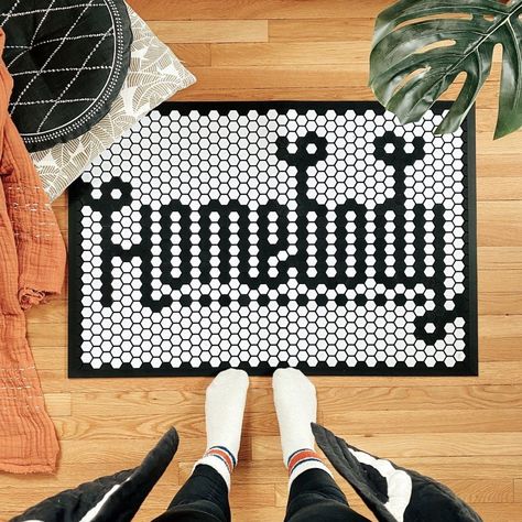 @letterfolk shared a photo on Instagram: “Where you can find us until spring 🏠 #letterfolk #tilemat” • Feb 24, 2022 at 4:01pm UTC Tile Mat Ideas, Letterfolk Tile Mat, Letter Folk, Dream Porch, Tile Mat, Mat Ideas, Clock Shop, Feature Tiles, Black Tiles