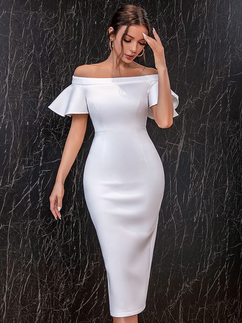 White Club Dress, Split Dresses, Party Dress Inspiration, White Dress Outfit, Party Outfits Night, Midi Party Dress, Dresses Shein, Shein Brasil, Night Club Dress