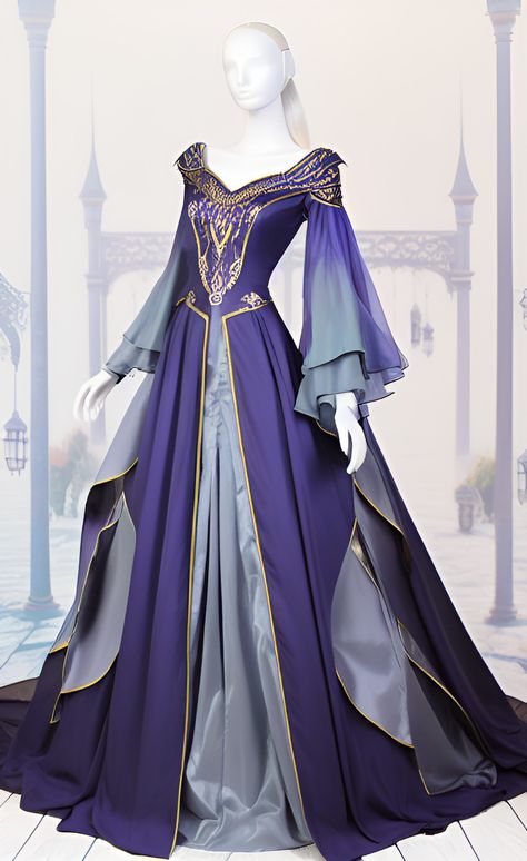 Medevil Outfits Women Royal, Fantasy Queen Outfit, Purple Royal Dress, Queen Outfits Royal Medieval, Royal Dresses Queens Fantasy, Fantasy Queen Dress, Queen Outfits Royal, Asgardian Dress, Queen Outfits