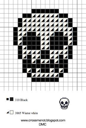 Here's a tiny skull in time for Halloween but remember, everyday is Halloween. :D Small Halloween Cross Stitch Patterns Free, Small Skull Cross Stitch Pattern, Tiny Halloween Cross Stitch, Cross Stitch Skull Pattern, Skull Pixel Art Grid, Cross Stitch Skull, Everyday Is Halloween, Cross Stitch Fonts, Graph Crochet