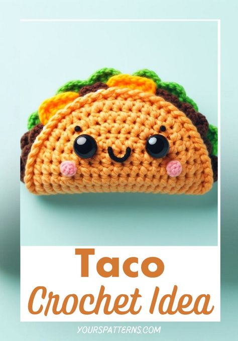 Crochet Taco Amigurumi Taco Amigurumi Free Pattern, Taco Crochet Pattern, Taco Crochet Free Pattern, Crochet Taco Pattern Free, Crochet Taco Pattern, Mexican Crochet Ideas, Food Crochet Patterns Free, Taco Crochet, Crochet Taco