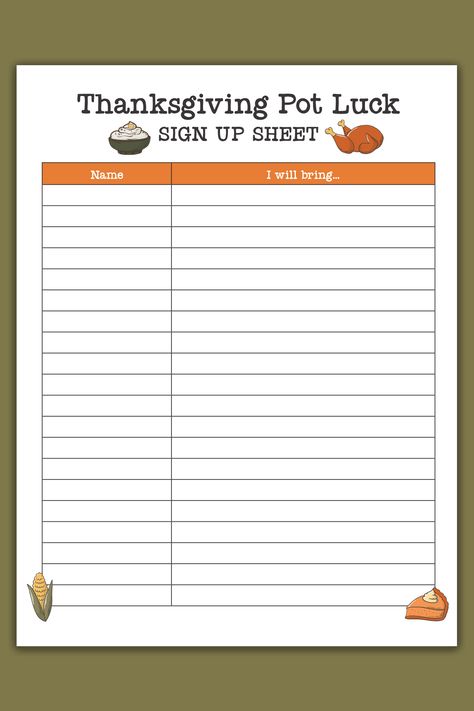 Friendsgiving Potluck Sign Up Sheet, Free Potluck Sign Up Sheet, Friendsgiving Sign Up Sheet, Thanksgiving Sign Up Sheet, Pot Luck Sign Up Sheet Free Printable, Thanksgiving Pot Luck Ideas, Potluck Sign Up Sheet Printable Free, Thanksgiving List Printable, Potluck List Template