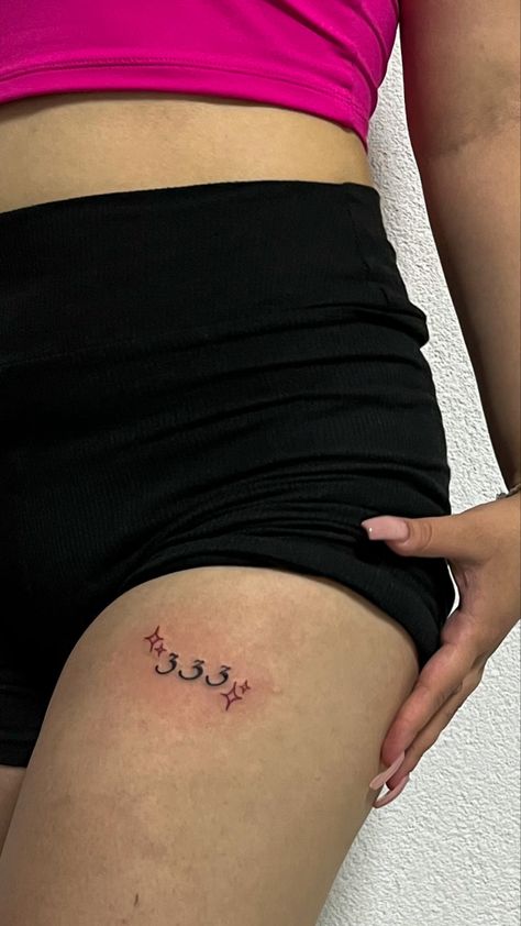 Cute 333 Tattoo, 444 Above Knee Tattoo, Red 333 Tattoo, 444 Tattoo Collarbone, 333 Neck Tattoo, 333 Tattoo Design, Baddies Tattoos, 333 Angel Number Tattoo Ideas, 333 Tattoos