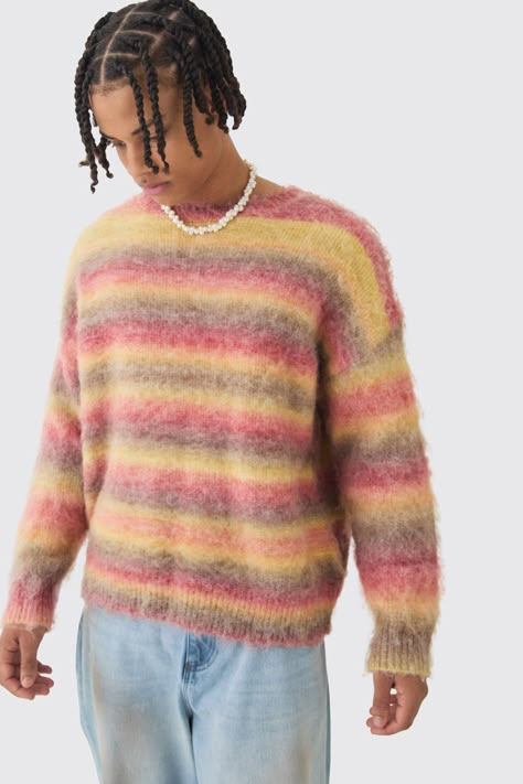 Oversized Cropped Sweater, Cardigans For Men, Smart Shoes, Jumper Designs, Baggy Sweaters, Striped Knitted Sweater, Hot Sweater, Going Out Shirts, Pull Oversize