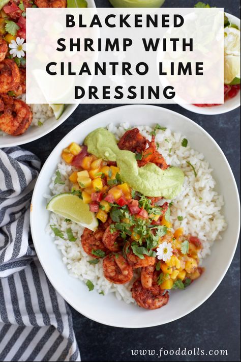 Fresh and flavorful shrimp recipe! Easy and delicious too! #shrimp #shrimprecipe #easyrecipe Blackened Shrimp Bowl, Shrimp Recipe Easy, Baby Shrimp Recipes, Mediterranean Seafood, Shrimp Bowls, Shrimp Bowl, Mediterranean Recipe, Flavorful Shrimp, Cilantro Lime Shrimp