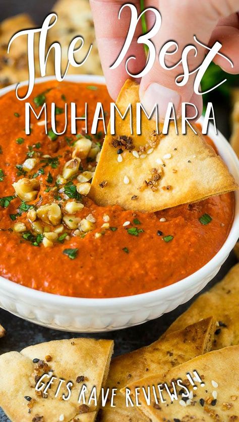 This muhammara recipe is a creamy roasted red pepper and walnut dip that’s full of flavor. Red Pepper Walnut Dip, Roasted Pepper Dip Recipes, Mouhamara Recipe, Roasted Red Pepper Appetizer, Muhamarra Dip Recipe, Lebanese Muhammara Recipe, Muhamarra Recipe, Lebanese Dips, Roasted Red Pepper Recipes