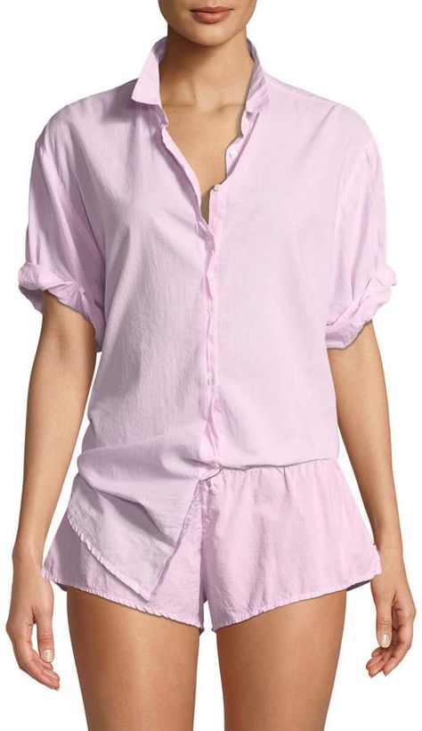 Xirena Channing Poplin Short-Sleeve Pajama Shirt #Poplin#Channing#Xirena Vs Outfits, Bra Top Dress, Short Pajamas, Short Pj Set, Soft Pajamas, Ellen Degeneres, Loose Fitting Tops, Cotton Pyjamas, Draped Fabric