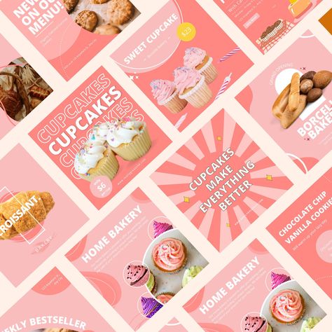 Pink cupcake branding templates for bakery businesses to create an elegant and stylish look on #Dessert_Instagram_Feed #Bakery_Social_Media_Design #Instagram_Product_Post_Ideas #Bakery_Instagram_Feed Bakery Instagram Feed, Templates Aesthetic Instagram, Cupcake Branding, Bakery Instagram, Cupcake Rose, Instagram Photoshop, Templates Aesthetic, Instagram Canva, Sweet Cupcakes