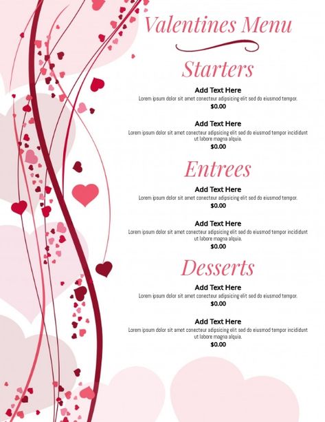 Valentine’s Day Menu Design, Valentines Restaurant, Valentines Day Templates, Menu St Valentin, Valentine's Day Menu Ideas, Menu Signs, February Colors, Menu Pdf, Valentines Dinner