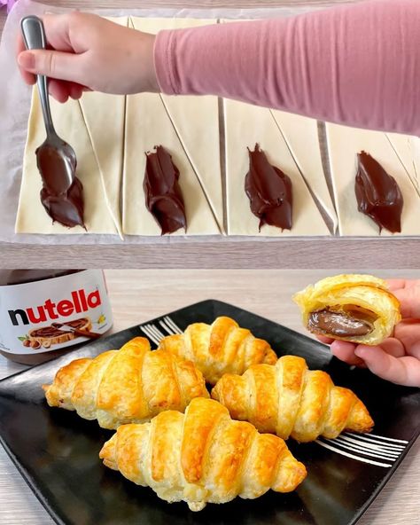 These Nutella puff pastry croissants offer a delectable blend of flaky pastry and creamy Nutella, making them an irresistible treat for any time of day. The puff pastry provides a ... Read more Puff Pastry With Nutella, Puff Pastry And Nutella, Puff Pastry Nutella Recipes, Puff Pastry Croissants, Croissant Nutella, Puff Pastry Croissant, Puff Pastry Chocolate, Puff Pastry Snacks, Nutella Croissant