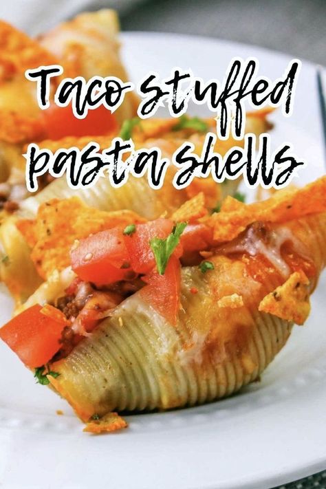 Taco stuffed pasta shells made with jumbo pasta shells filled with a 
zesty taco meat mixture, topped with cheese and baked until hot, bubbly,
 and melted. Simple ingredients, easy prep, and oven-baked deliciousness
 make this a weeknight hero. But don't let its ease fool you—the flavors
 are anything but ordinary. Stuffed Shells Taco, Stuffed Pasta, Jumbo Pasta Shells, Corn Tortilla Chips, Pasta Shells, Canning Diced Tomatoes, Stuffed Shells Recipe, Taco Sauce, Classic Italian Dishes