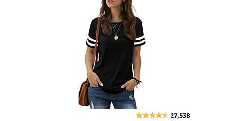 Sieanear Womens T Shirts Short Sleeve Striped Color Block Leopard Casual Tops at Amazon Women’s Clothing store Colour Blocking Fashion, Women Summer Casual, Color Block Blouse, Color Block Shirts, Striped Shirt Women, Black Shirts Women, Striped Tunic, Tunic Tops Casual, Shirts Short Sleeve