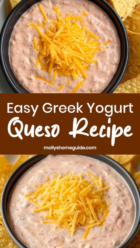 Indulge in the creamy goodness of Greek yogurt queso with this easy and delicious recipe. Made with simple ingredients, it's perfect for dipping chips or drizzling over your favorite dishes. This healthier twist on a classic queso dip is sure to be a hit at your next gathering. Whether you're hosting a party or simply looking for a tasty snack, this Greek yogurt queso will satisfy your cravings without the guilt. Try it today and elevate your snacking game! Greek Yogurt Mexican Dip, Greek Yogurt Queso, Greek Yogurt Chip Dip, Nonfat Greek Yogurt Recipes, Greek Yogurt Healthy Recipes, Recipes With Plain Greek Yogurt, Healthy Greek Yogurt Recipes, Greek Yogurt Ideas, Recipes With Greek Yogurt