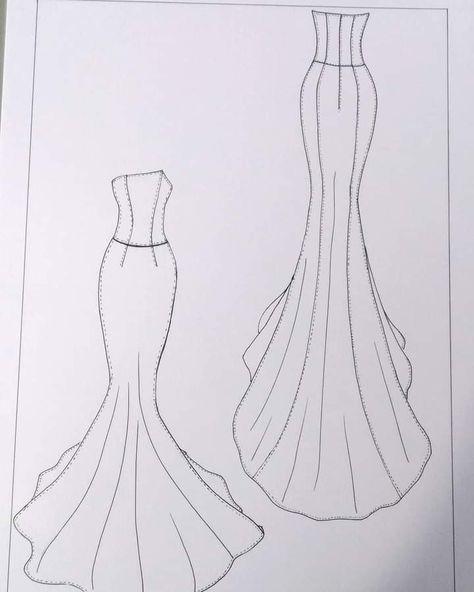 Evening Dress Technical Drawing, Dress Drawing Template, Wedding Dress Technical Drawing, Gown Flat Sketch, Dress Flat Drawing, Flat Drawing Fashion, Dress Technical Drawing, Dress Flat Sketch, Short Flare Gown