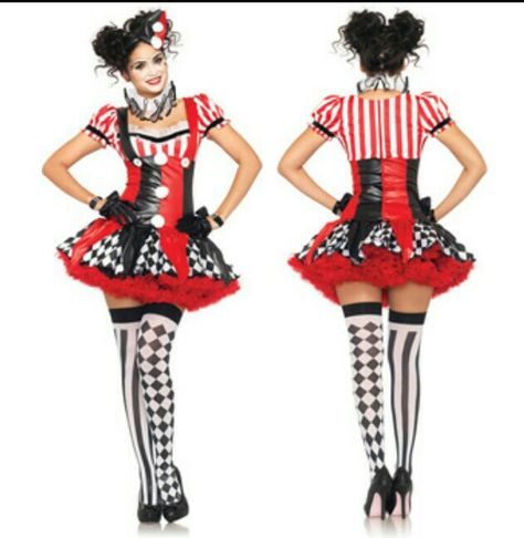 Maybe.... Hot Clown Halloween Costumes, Cute Clown Costume, Harley Costume, Harlequin Costume, Clown Dress, Clown Halloween Costumes, Clown Clothes, New Halloween Costumes, Harley Quinn Costume