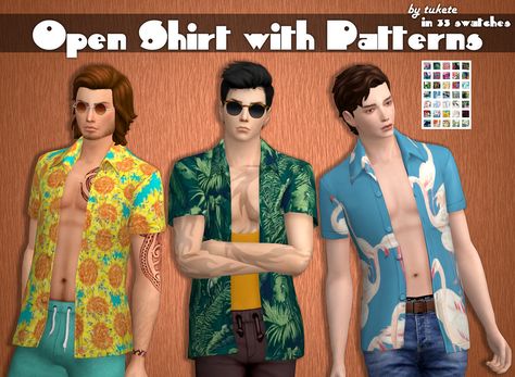 EP05 Open Shirt with Patterns Custom icon thumbnail Standalone TOU 35 patterns Mesh by EA (Seasons EP) Seasons EP   required! Download links at Blogger Model genetics (Alen, George, Frank) Sims 4 Male, Sims 4 Male Clothes, Mens Beach Shirts, Open Shirt, Sims 4 Update, Sims 4 Cas, Custom Icons, Sims 4 Clothing, Beach Tops