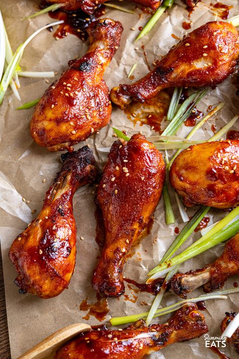 Korean Gochujang Chicken Drumsticks - tender oven baked chicken drumsticks coated in a delicious Korean Gochujang marinade. Asian Drumsticks Baked, Korean Chicken Legs Recipe, Korean Chicken Drumsticks, Korean Chicken Drumstick Recipes, Gochujang Marinade, Korean Chicken Recipes, Korean Gochujang Chicken, Gochujang Recipe Chicken, Chicken Drumstick Marinade