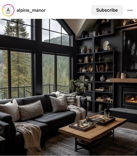 2 Story Living Room Black Windows, Dark And Cosy Interiors, Dark Moody Sunroom, Dark Coastal House, Dark Sunroom, Tiny Pumpkin Painting, Tiny Pumpkin Painting Ideas, Dark Modern Interior, Dark Home Aesthetic