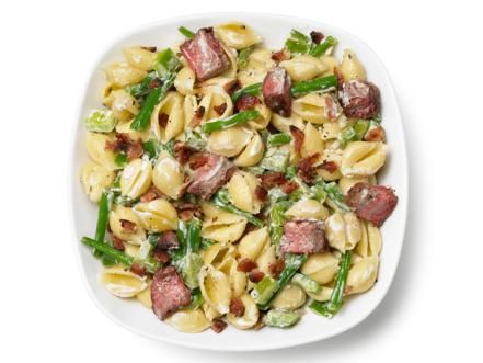 Summer Side Dish Recipes: Food Network | Grilling Side and Salad Recipes: Corn, Beans and More : Food Network | Food Network Steak Pasta Salad, Salad With Steak, Green Beans And Bacon, Beans And Bacon, Pasta With Green Beans, Summer Side Dishes Recipes, Summer Pasta Salad Recipes, Food Network Chefs, Steak Pasta