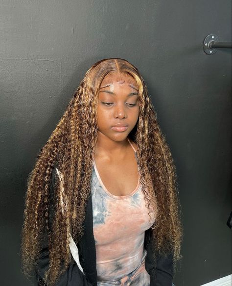 Wet And Wavy Highlight Wig, Curly Blonde Wigs For Black Women, Edges On Curly Wig, Blonde Wet And Wavy Lace Front Wig, Deep Wave Colored Wigs, Brown Wet And Wavy Wig, Highlight Deep Wave Wig, Natural Colored Hair, Highlighted Wig