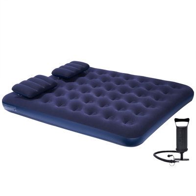 This inflatable air mattress can be used not only in the home, but also in camping, hiking and other Outdoor activities. It is made of a high-strength PVC material with flocking added to the surface, which is both durable and very comfortable. Equipped with a manual air pump, it only takes a few minutes to complete the inflation of the mattress, the compact size is also convenient to carry.Equipped with two pillows to provide comfortable sleeping experience. The flocking material on the surface Reminder List, Air Mattress, Blue Pumps, Air Pump, Camping Hiking, Sleep Comfortably, Pvc Material, Flocking, Outdoor Activities