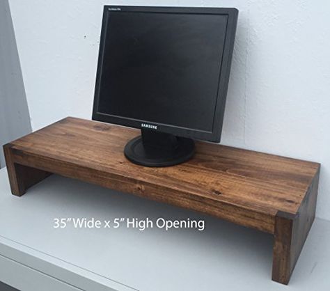 TV/Monitor Riser Stand Modern Rustic Style in Solid Albus Wood (38 Diy Monitor Riser, Tv Riser, Modern Rustic Style, Home Entertainment Furniture, Monitor Riser, Large Tv, Media Furniture, Tv Media, Studio Ideas