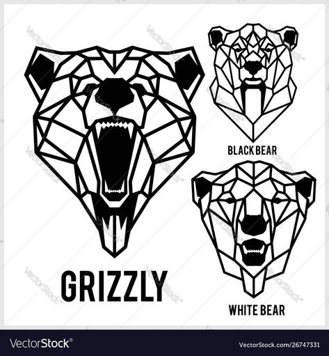 Geometric Bear Drawing, Geometric Bear Head, Geometric Bear Tattoo, Wild Life Animals, Optical Illusion Tattoo, Geometric Bear, Bear Vector, Bear White, Bear Tattoos