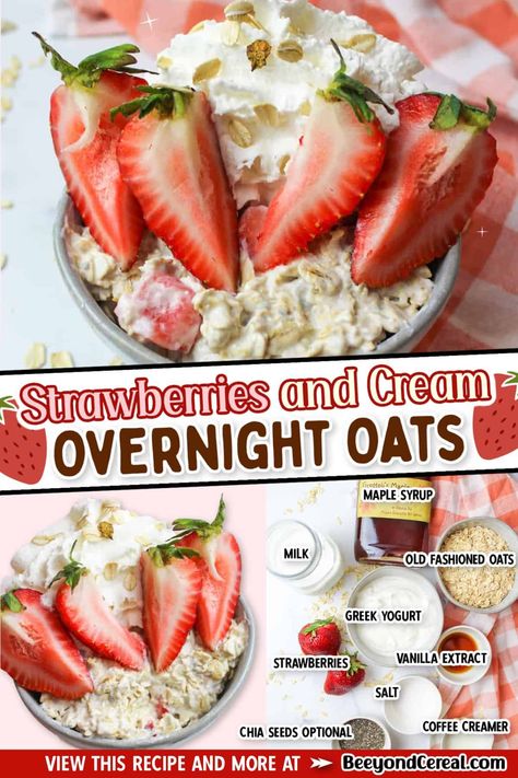 Strawberry Cream Overnight Oats, Strawberry And Cream Overnight Oats, Overnight Oats Strawberry Banana, Overnight Oats Healthy Recipe, Overnight Oats Strawberry, Strawberry Banana Overnight Oats, Strawberries And Cream Overnight Oats, 2023 Meals, Meal Planing