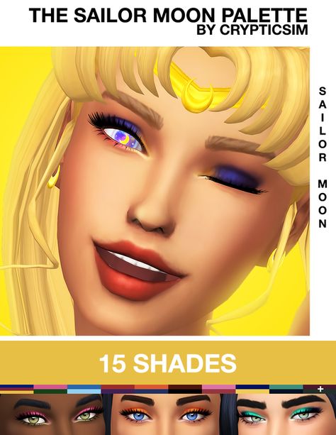 THE SAILOR MOON PALETTE | crypticsim on Patreon Sims 4 Sailor Moon Cc, Sailor Moon Palette, Ts4mm Cc, Moon Palette, Sailor Moon Makeup, Sims 4 Tattoos, Luna And Artemis, Makeup Cc, Sims 4 Anime